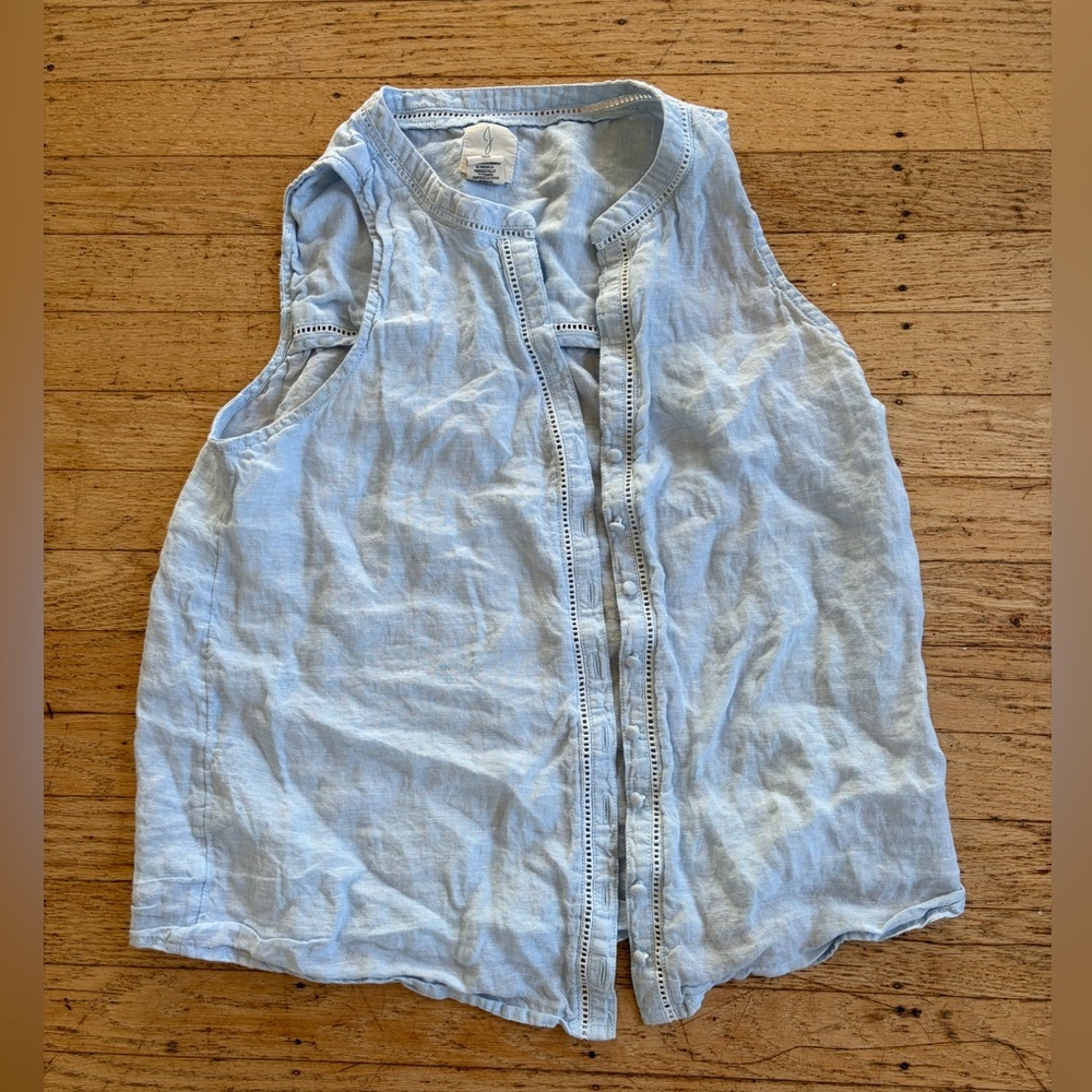 Joie linen sleeveless eyelet blouse